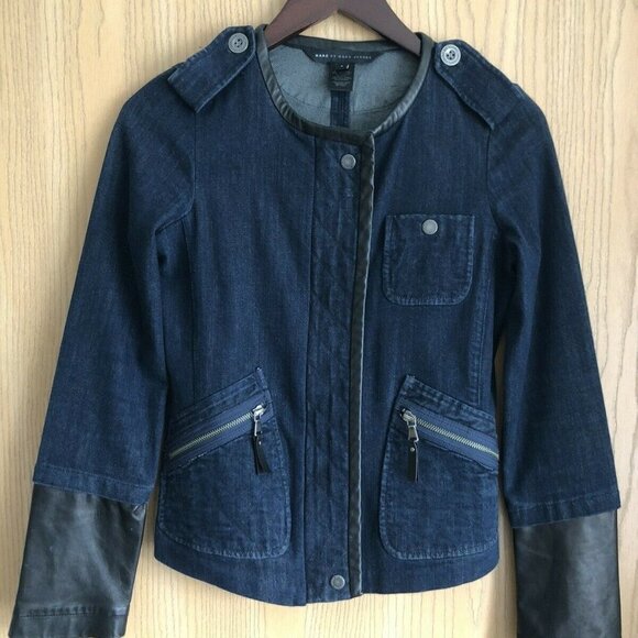 Marc Jacobs Denim And Leather Jacket SZ 2 Fitted. Leather Trim - Picture 1 of 10